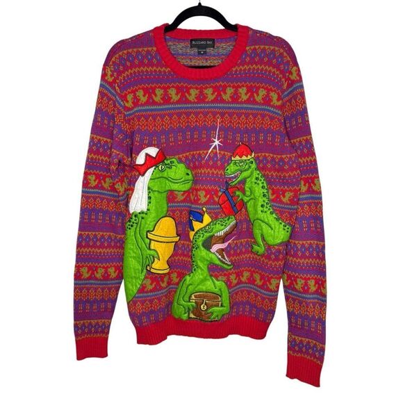 Blizzard Bay Men’s Medium Dinosaur Ugly Christmas Sweater Holiday Party Xmas - Picture 1 of 6